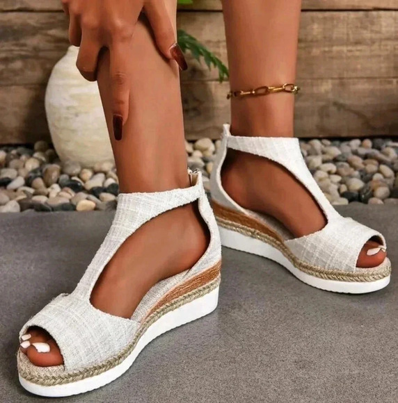 Women Back Zipper Roman Style Retro Fashion Light Weight Wedge Sandals - Picture 2 of 5